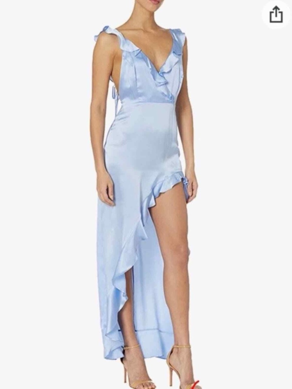 Amanda Uprichard Ruffle High Low Maxi Dress in Baby Blue Silk | Size Small